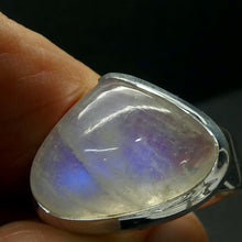 Load image into Gallery viewer, Natural Rainbow Moonstone Ring | Soft Puff Triangle Cabochon | Good Transparency with Blue Flashes | US Size 10  | Aus Size T1/2 | 925 Sterling Silver |  Cancer Libra Scorpio Stone | Genuine Gems from Crystal Heart Melbourne Australia 1986