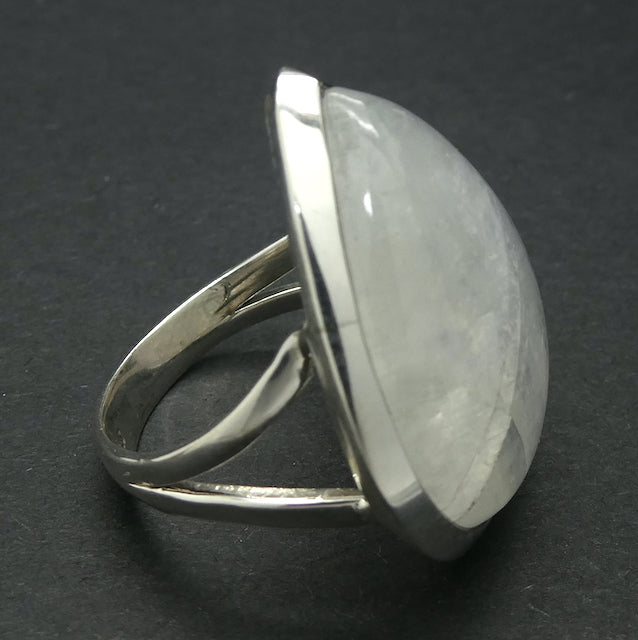 Natural Rainbow Moonstone Ring | Large Teardrop Cabochon | Good Transparency with Blue Flashes | US Size 7.75  | Aus Size P | 925 Sterling Silver |  Cancer Libra Scorpio Stone | Genuine Gems from Crystal Heart Melbourne Australia 1986