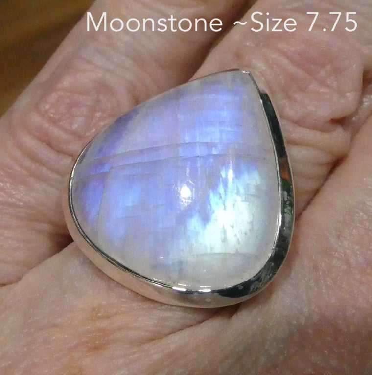 Moonstone Ring, Fat Teardrop Cabochon, 925 Sterling Silver k3