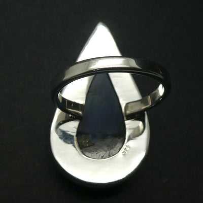 Labradorite Ring | Large Teardrop Cabochon | 925 Sterling Silver | Blue Fire | US Size 8 | AUS Size P1/2 | Sagittarius Scorpio Leo Star Stone | Genuine Gems from Crystal Heart Melbourne Australia since 1986