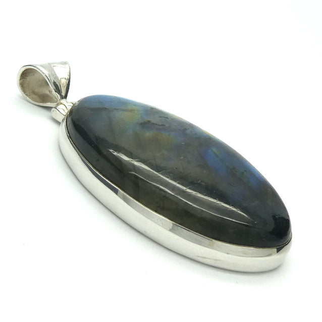 Labradorite Spectrolite Pendant | Large Oval Cabochon | 925 Sterling Silver | Blues and Golds Flashing Fire | Sagittarius Scorpio Leo Star Stone | Genuine Gems from Crystal Heart Melbourne Australia since 1986