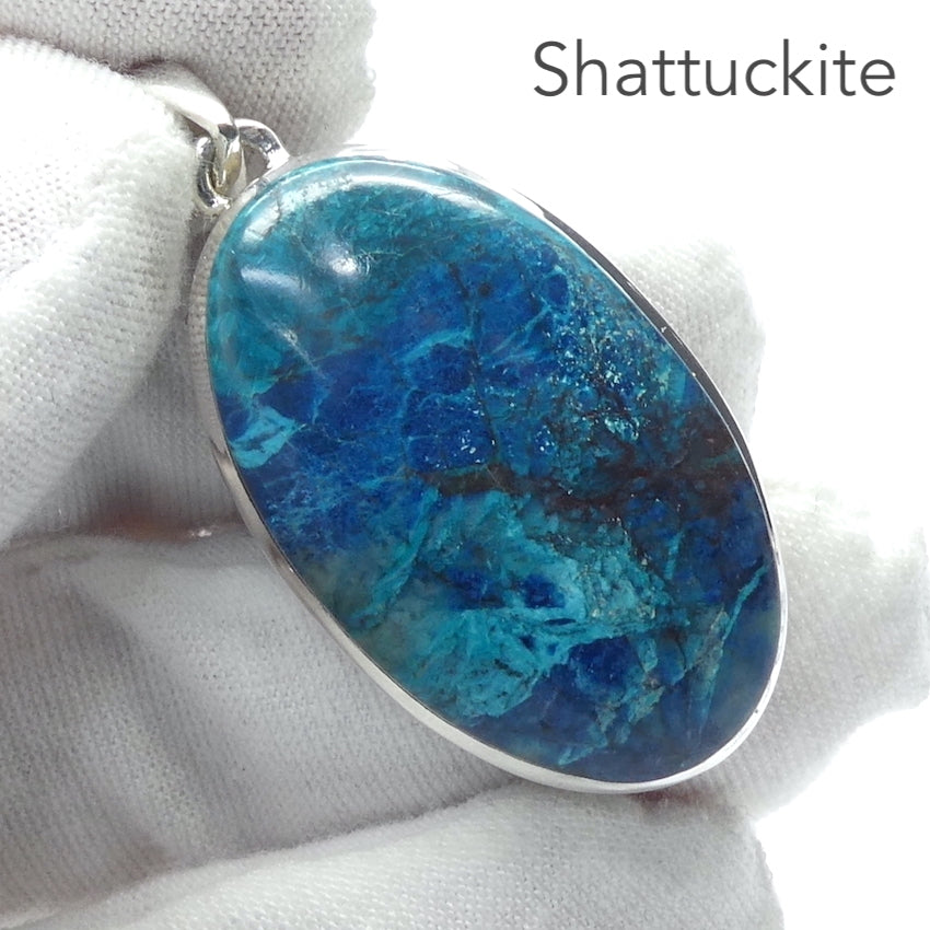 Shattuckite  Pendant | Oval Cabochon |  925 Sterling Silver | Bezel set with open back | Cut through Karmic debt | Genuine Gems from Crystal Heart Melbourne Australia since 1986