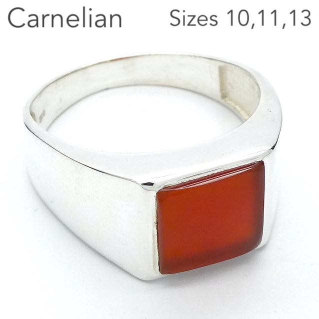 Carnelian Ring, Square Cabochon, Large Size, 925 Silver