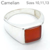 Carnelian Ring | Square Cabochon | Mens Signet Style | 925 Sterling Silver | US Size 10, 11 and 13  | Simple Strong Setting | Consistent Color | Creativity Focus | Cancer Leo Taurus | Genuine Gems from Crystal Heart Australia since 1986