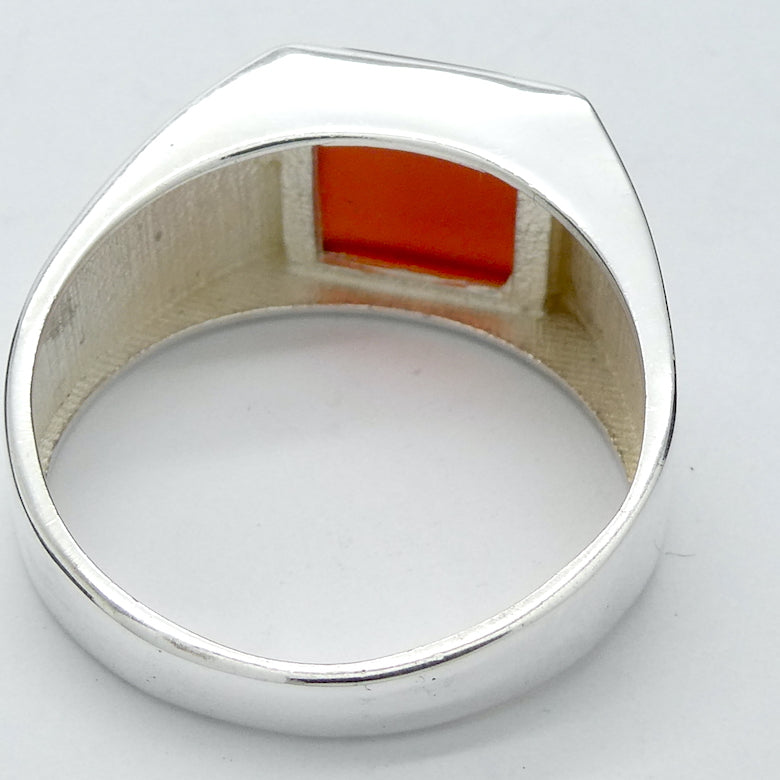 Carnelian Ring | Square Cabochon | Mens Signet Style | 925 Sterling Silver | US Size 10, 11 and 13  | Simple Strong Setting | Consistent Color | Creativity Focus | Cancer Leo Taurus | Genuine Gems from Crystal Heart Australia since 1986