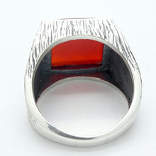 Load image into Gallery viewer, Carnelian Ring | Square Cabochon | Mens Signet Style | 925 Sterling Silver | Wood Grain Detailing | US Size 11  or 12 | Simple Strong Setting | Consistent Color | Creativity Focus | Cancer Leo Taurus | Genuine Gems from Crystal Heart Australia since 1986