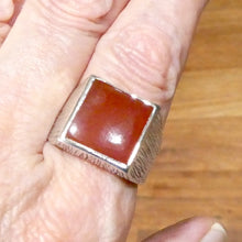 Load image into Gallery viewer, Carnelian Ring | Square Cabochon | Mens Signet Style | 925 Sterling Silver | Wood Grain Detailing | US Size 11  or 12 | Simple Strong Setting | Consistent Color | Creativity Focus | Cancer Leo Taurus | Genuine Gems from Crystal Heart Australia since 1986