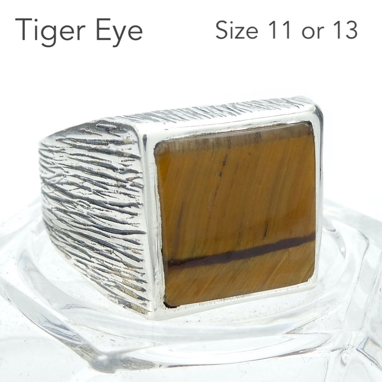 Tiger Eeye Ring, Square Cabochon, Large Size, 925 Silver, kl