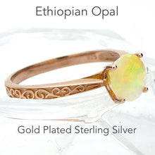Load image into Gallery viewer, Ethiopian Opal Gemstone Ring | Faceted Round Diamond Cut  | Lively Display of Colours | Rose Gold Plated 925 Sterling Silver | Vermeil | US Size 6,7,8 or 9 | Genuine Gemstones from  Crystal Heart Australia since 1986