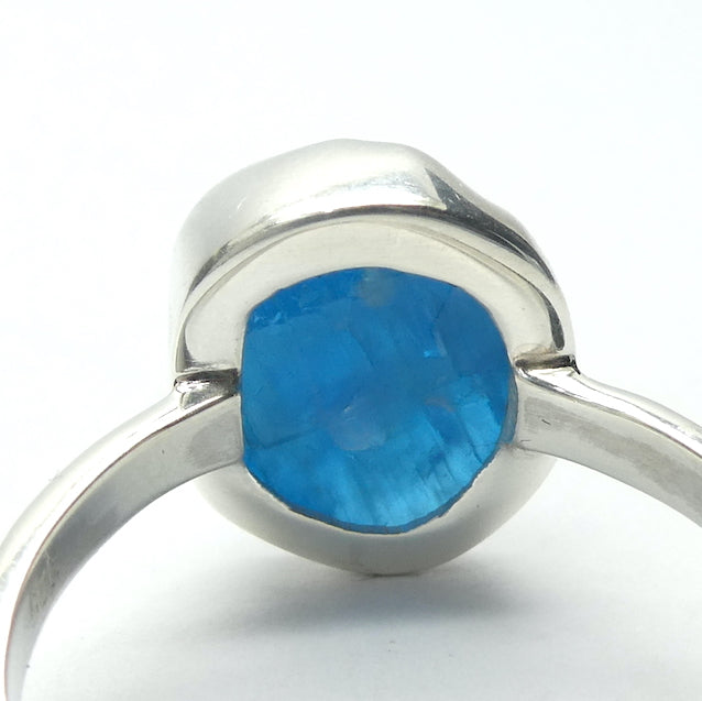 Neon Blue Apatite Ring | Raw Uncut Natural Nugget | Authentic Organic Look | 925 Sterling Silver | Simple Setting | US Size 8 | 9 | 10 | Genuine Gems from  Crystal Heart Melbourne Australia since 1986