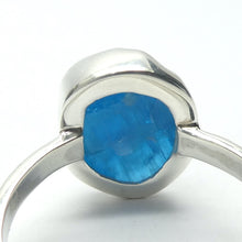 Load image into Gallery viewer, Neon Blue Apatite Ring | Raw Uncut Natural Nugget | Authentic Organic Look | 925 Sterling Silver | Simple Setting | US Size 8 | 9 | 10 | Genuine Gems from  Crystal Heart Melbourne Australia since 1986