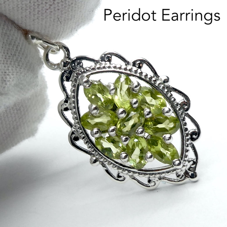 Peridot Gemstone Earrings | 9 Faceted ovals indivdiually claw set  | 925 Sterling Silver | Genuine Gems from Crystal Heart Melbourne Australia since 1986