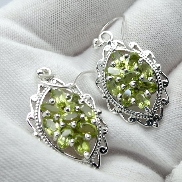 Peridot Gemstone Earrings | 9 Faceted ovals indivdiually claw set  | 925 Sterling Silver | Genuine Gems from Crystal Heart Melbourne Australia since 1986