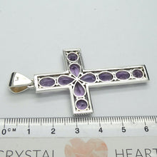 Load image into Gallery viewer, Cross Pendant | Large  | Bejewelled | Genuine Gemstones | 925 Sterling Silver | Amethyst  | Faceted rounds and Teardrops | Genuine Gems from Crystal Heart Melbourne Australia since 1986