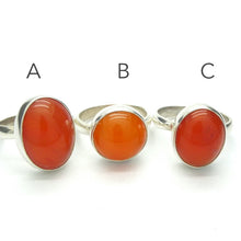 Load image into Gallery viewer, Carnelian Cabochon Ring | 925 Sterling Silver | Adjustable US Size 8 and 9 | Simple Strong Setting | Consistent Color | Creativity Focus | Cancer Leo Taurus | Crystal Heart since 1986