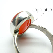 Load image into Gallery viewer, Carnelian Cabochon Ring | 925 Sterling Silver | Adjustable US Size 8 and 9 | Simple Strong Setting | Consistent Color | Creativity Focus | Cancer Leo Taurus | Crystal Heart since 1986