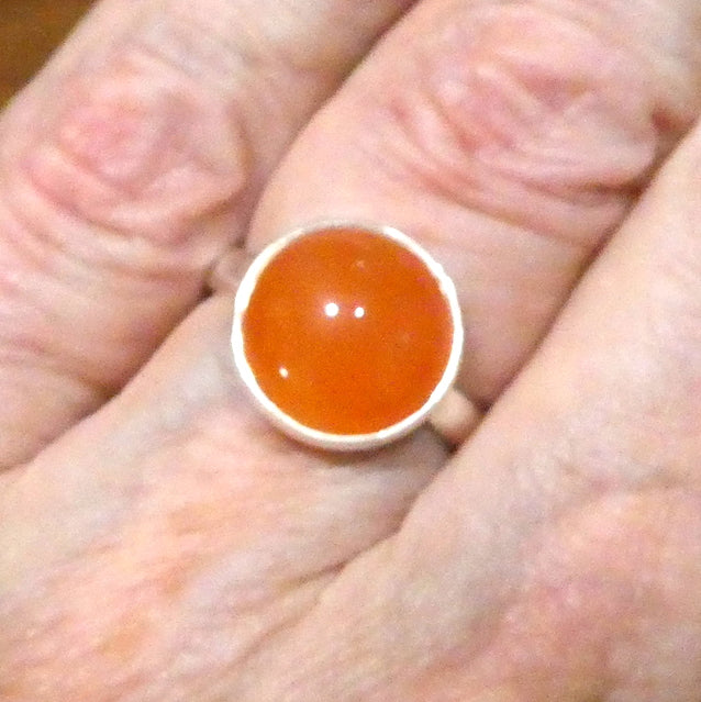 Carnelian Cabochon Ring | 925 Sterling Silver | Adjustable US Size 8 and 9 | Simple Strong Setting | Consistent Color | Creativity Focus | Cancer Leo Taurus | Crystal Heart since 1986