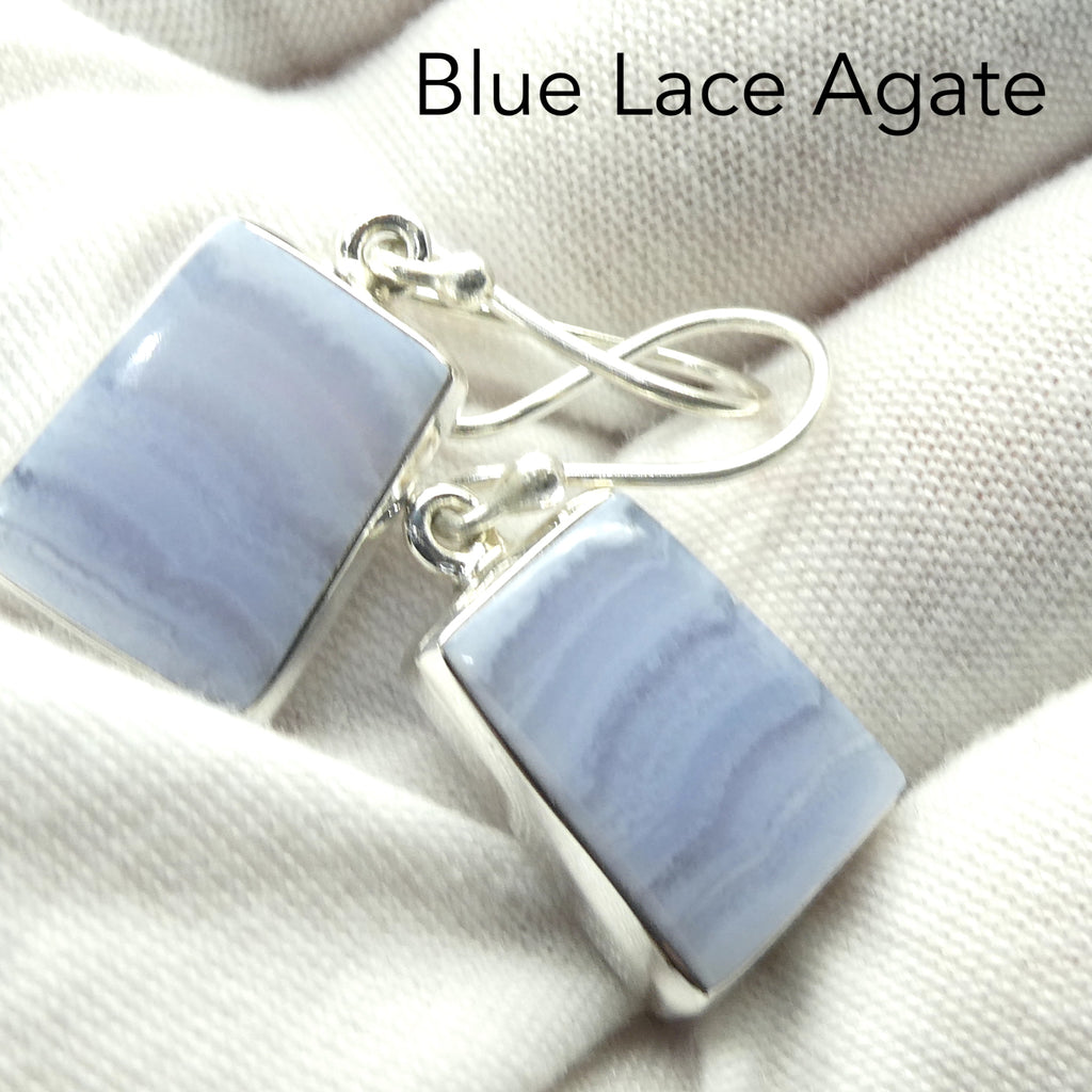 Blue Lace Agate Earring |  Cabochon | 925 Sterling Silver | Bezel Set | Delicate Sky blue | Throat Chakra | Unblock communication & all forms of expression  | Genuine Gems from Crystal Heart Melbourne Australia since 1986