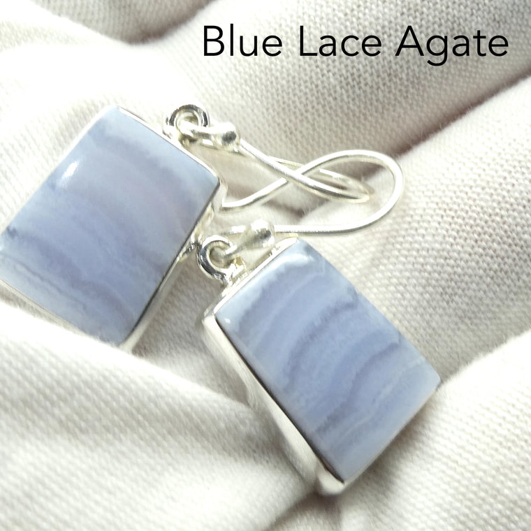 Blue Lace Agate Earring, Cabochon, 925 Silver g1