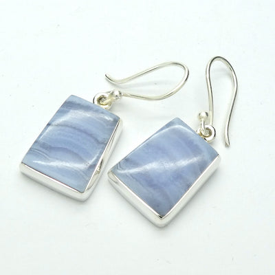 Blue Lace Agate Earring |  Cabochon | 925 Sterling Silver | Bezel Set | Delicate Sky blue | Throat Chakra | Unblock communication & all forms of expression  | Genuine Gems from Crystal Heart Melbourne Australia since 1986