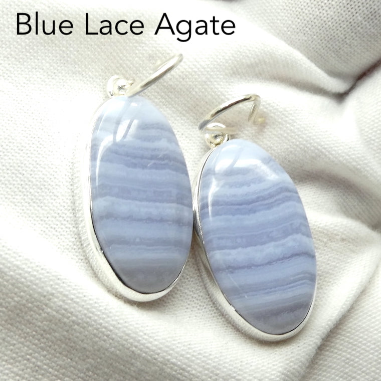 Blue Lace Agate Earring, Oval Cabochon, 925 Silver g2