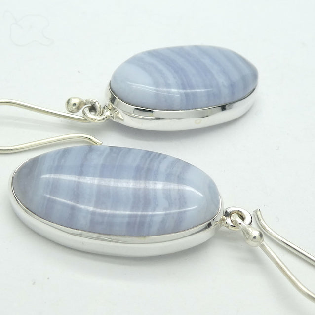 Blue Lace Agate Earring |  Oval Cabochon | 925 Sterling Silver | Bezel Set | Open Backs | Delicate Sky blue | Throat Chakra | Unblock communication & all forms of expression  | Genuine Gems from Crystal Heart Melbourne Australia since 1986