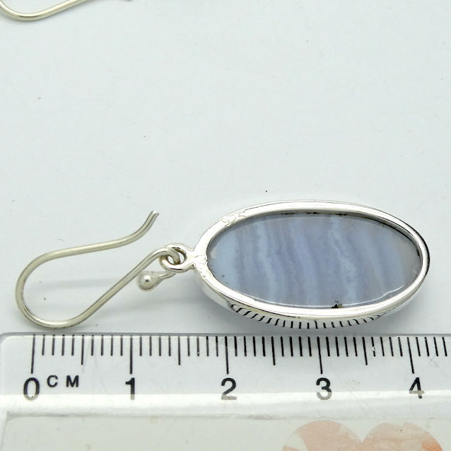 Blue Lace Agate Earring |  Oval Cabochon | 925 Sterling Silver | Bezel Set | Open Backs | Delicate Sky blue | Throat Chakra | Unblock communication & all forms of expression  | Genuine Gems from Crystal Heart Melbourne Australia since 1986