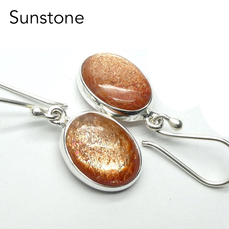 Sunstone Earrings, Oval Cabochon, 925 Silver, g2