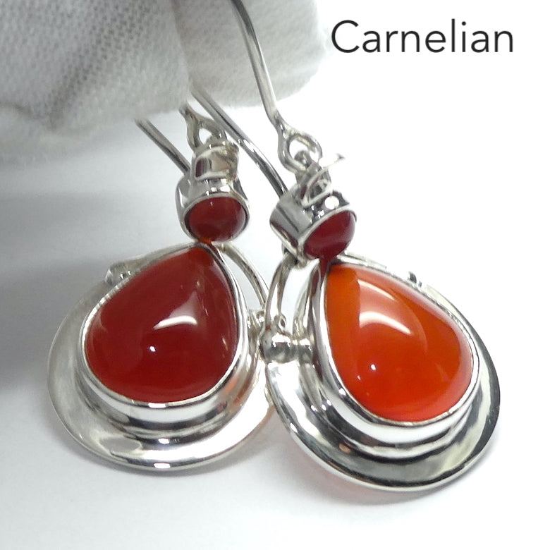 Carnelian Earrings | Teardrops | 925 Sterling Silver | Consistent Color | Creativity Focus | Cancer Leo Taurus | Genuine Gems from Crystal Heart Melbourne Australia since 1986