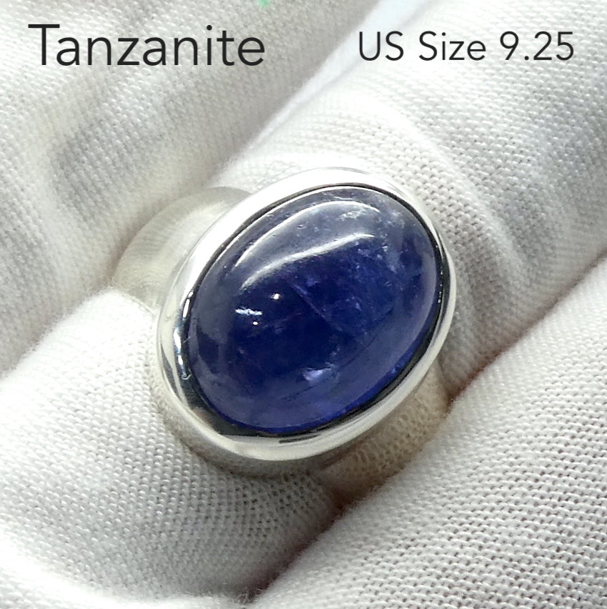 Tanzanite Gemstone Ring | Large Oval Cabochon | Nice blue violet colour and Transparency | 925 Sterling Silver | US Ring Size 9.25 | AUS Size S | Achieve your spiritual potential  | Genuine Gems from Crystal Heart Melbourne since 1986