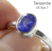 Load image into Gallery viewer, Tanzanite Ring | Faceted Oval | Lovely Sapphire Blue with Violet Fire | 925 sterling Silver | US Size 7 | AUS Size N1/2 | Smooth the Path | Achieve your highest potential | Transform stress into Joy with Beauty  | Mt Kilimanjaro | Genuine Gems from Crystal Heart Melbourne Australia since 1986 | Mt Kilimanjaro 