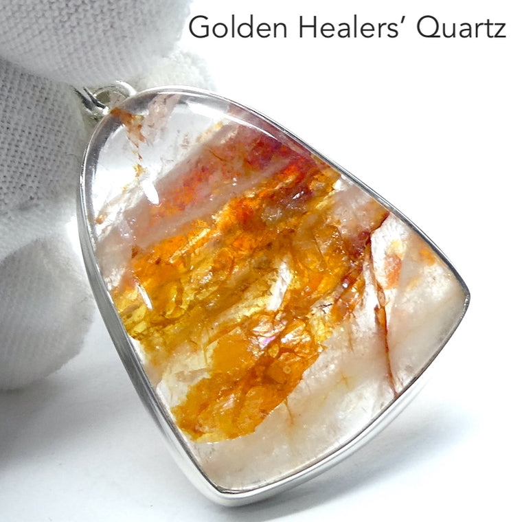Golden Healers Quartz Pendant, Cabochon, 925 Silver, r2