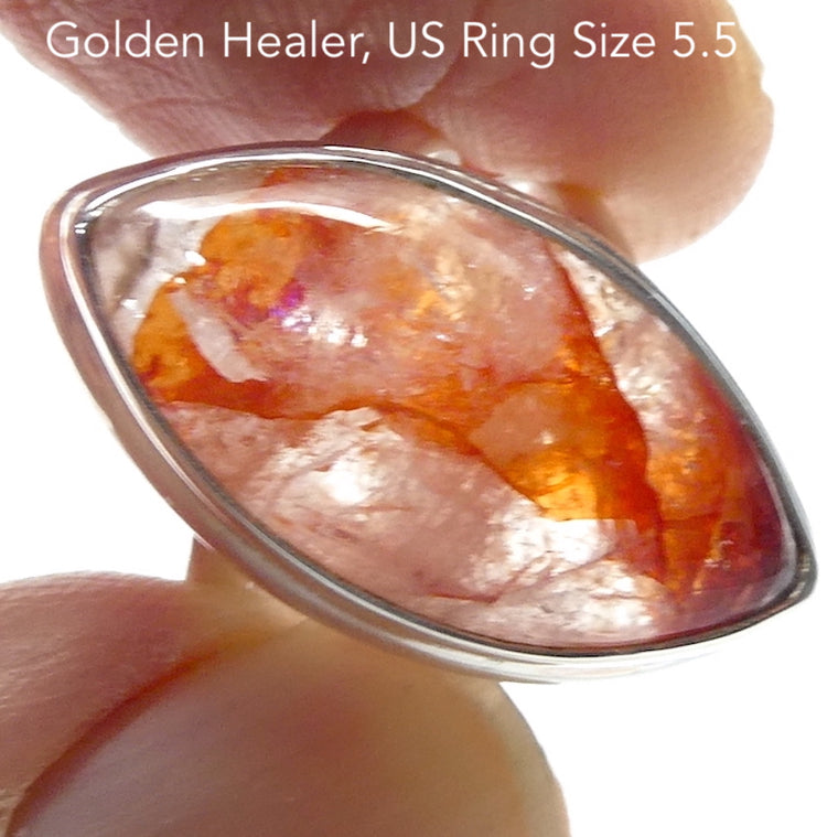 Golden Healers Quartz Ring, Marquis Cabochon, 925 Silver, r4