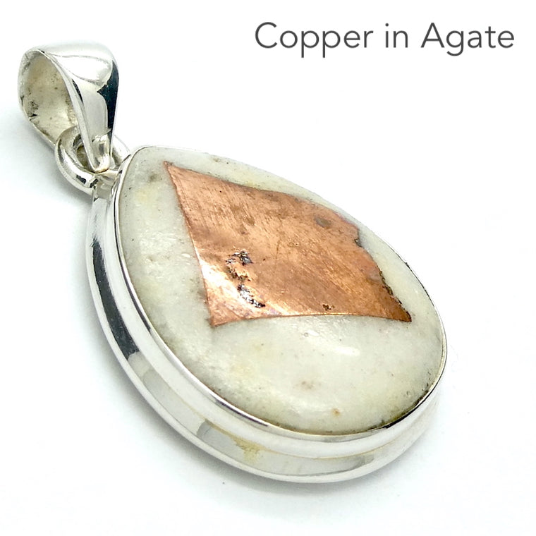 Native Copper in Agate Pendant, Teardrop, 925 Silver r2