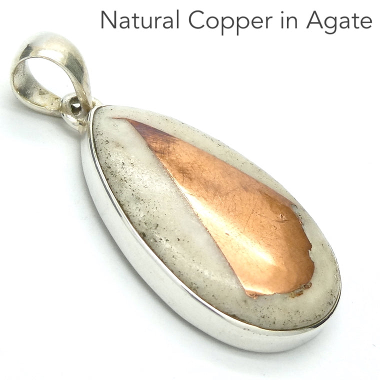 Native Copper in Agate Pendant, Teardrop, 925 Silver r3