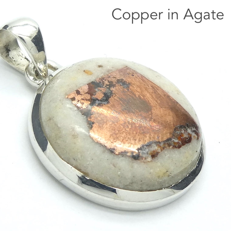 Native Copper in Agate Pendant, Round, 925 Silver r5