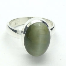 Load image into Gallery viewer, Cat&#39;s Eye Chrysoberyl Ring | Green Grey Stone | 925 Sterling Silver | Simple well made setting | Bezel Set | Open Back | Energise | Protect | Focus Thought | Positive | Genuine Gems from Crystal Heart Melbourne Australia since 1986