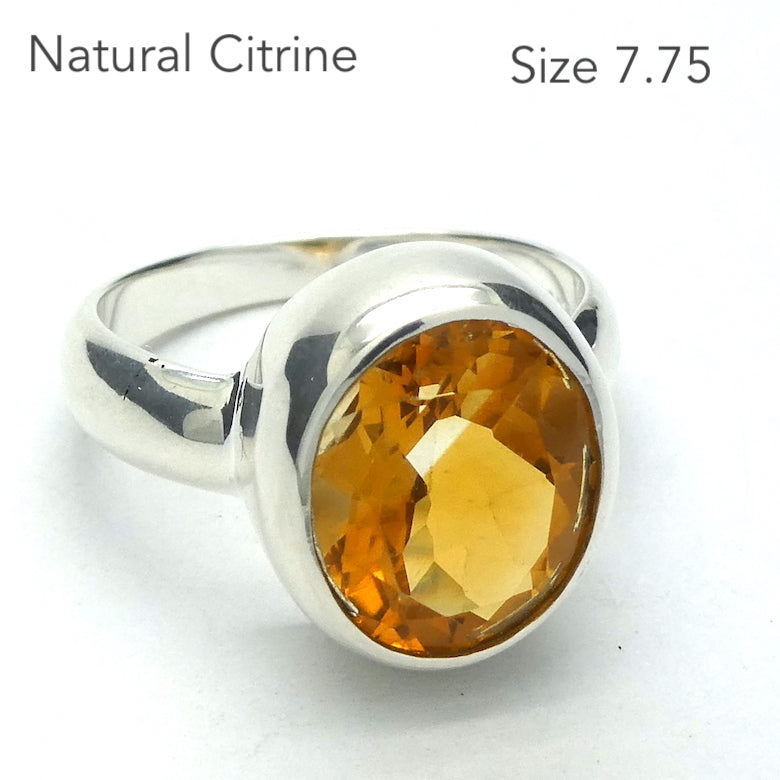 Citrine Ring Faceted Oval | 925 Sterling Silver | Besel Set |  US Size 7.75 | AUS Size P | Natural Unheated Large stones, flawless, constant colour  | Abundant Energy Repel Negativity | Aries Gemini Leo Libra | Genuine Gems from Crystal Heart Melbourne Australia  since 1986