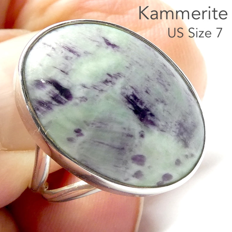 Kammerite Ring | Kammererite Cabochon Ova; | Purple in White | 925 Sterling Silver | Besel Set | Open Back | US Size 7 | AUS Size N1/2  | Clear negative thoughts and energies | Awaken the soul and detox the Heart | Optimism over despair | Genuine Gems from Crystal Heart Melbourne Australia  since 1986