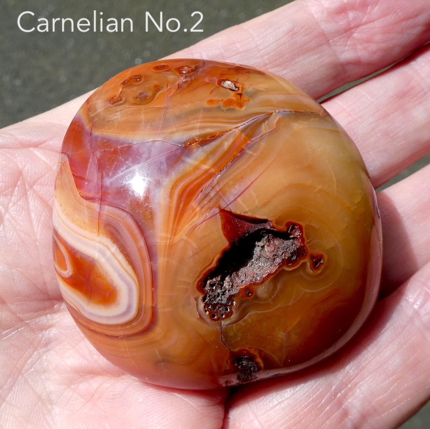 Carnelian Freeform Polished pieces | Deep to pale veined orange red | Hand sized for meditation or healing |  Stimulate Spiritual Creative Energy, gestation | Ground Scattered Thoughts | Aries Leo Cancer Star Stone  | Genuine Gemstones from Crystal Heart Melbourne since 1986