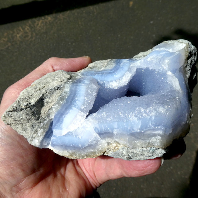 Blue Lace Agate Geode Specimen  | Cave with shimmering Crystals | Malawi | Throat Chakra | Empower clear Communication and expression | Meditation | Genuine Stones from Crystal Heart Melbourne Australia since 1986