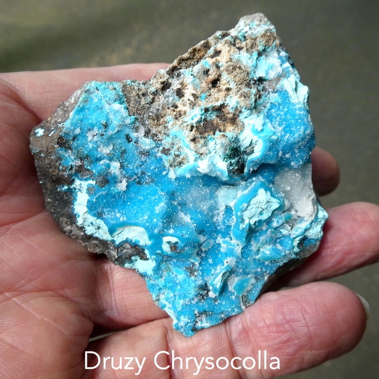 Chrysocolla Druze Specimen, Sky Blue with Snowy Quartz