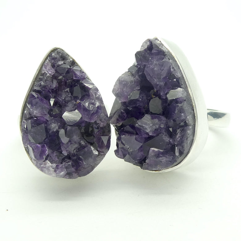 Amethyst Ring | Raw Cluster Uruguayan Purple | Teardrop shape | Bezel Set in 925 Silver | US Size adjustable 7 to 8 | Genuine Gems from Crystal Heart Melbourne Australia since 1986