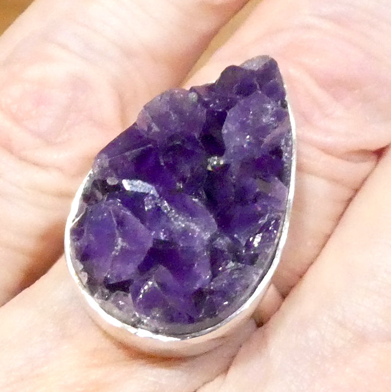 Amethyst Ring | Raw Cluster Uruguayan Purple | Teardrop shape | Bezel Set in 925 Silver | US Size adjustable 7 to 8 | Genuine Gems from Crystal Heart Melbourne Australia since 1986