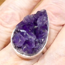 Load image into Gallery viewer, Amethyst Ring | Raw Cluster Uruguayan Purple | Teardrop shape | Bezel Set in 925 Silver | US Size adjustable 7 to 8 | Genuine Gems from Crystal Heart Melbourne Australia since 1986