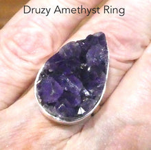 Load image into Gallery viewer, Amethyst Ring | Raw Cluster Uruguayan Purple | Teardrop shape | Bezel Set in 925 Silver | US Size adjustable 7 to 8 | Genuine Gems from Crystal Heart Melbourne Australia since 1986