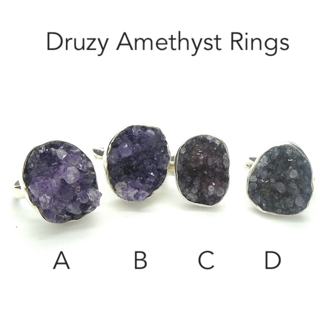 Amethyst Cluster Rings | Good Color and Clarity | Bezel Set | 925 Silver | Adjustable Band | US Size 7 to 8 | Raw stones, with their organic natural appeal are increasingly popular | Genuine Gems from Crystal Heart Melbourne Australia since 1986
