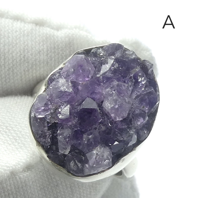 Amethyst Cluster Rings | Good Color and Clarity | Bezel Set | 925 Silver | Adjustable Band | US Size 7 to 8 | Raw stones, with their organic natural appeal are increasingly popular | Genuine Gems from Crystal Heart Melbourne Australia since 1986