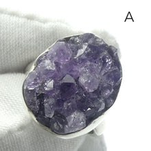 Load image into Gallery viewer, Amethyst Cluster Rings | Good Color and Clarity | Bezel Set | 925 Silver | Adjustable Band | US Size 7 to 8 | Raw stones, with their organic natural appeal are increasingly popular | Genuine Gems from Crystal Heart Melbourne Australia since 1986