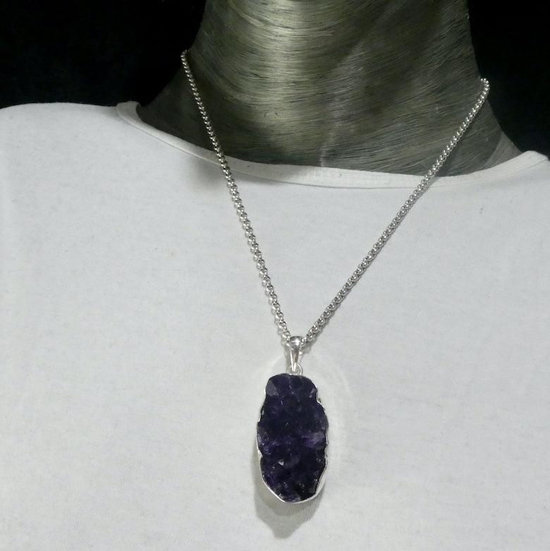 Amethyst Pendant | Druzy Oval Cluster | Deep Purple | 925 Sterling Silver | Bezel Set with open back | Genuine Gems from Crystal Heart Melbourne Australia since 1986